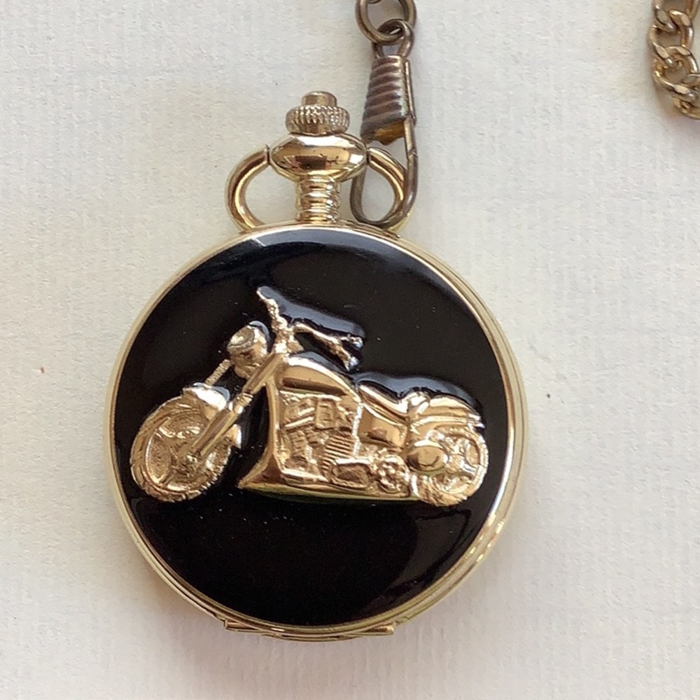 EMBASSY by GRUEN Vintage Black Enamel and Gold-tone Motorcycle Pocket Watch